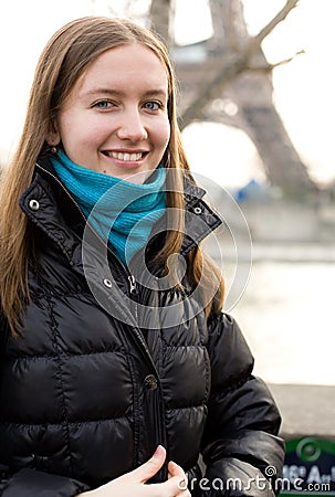 Beautiful happy young girl in Paris