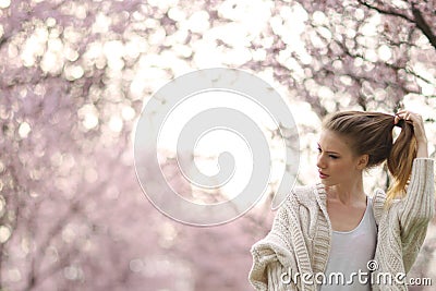 Beautiful Lady in the park in spring time