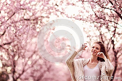 Beautiful Lady in the park in spring time
