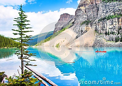 Beautiful landscape with Rocky Mountains and mountain lake in Alberta, Canada