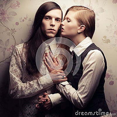 Beautiful long haired people in vintage style