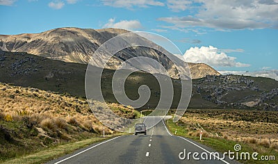 Beautiful mountain and field, summer in New Zealand.