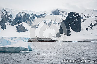 Beautiful mountains and cruise ship