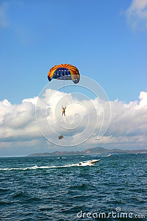 Beautiful and peace sea parachute jump