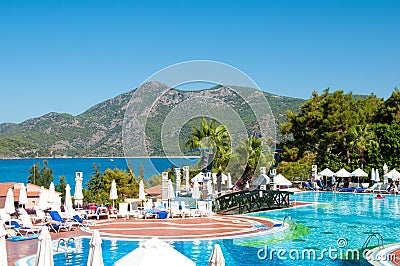 Beautiful pool overlooking the sea in luxury hotel five-star.