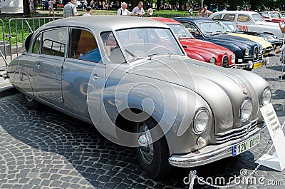 Beautiful retro cars on display outdoors in Lvov