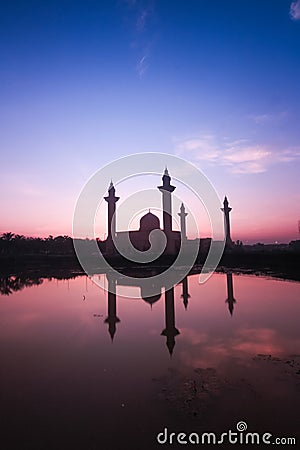 Beautiful scenery during sunrise at Bukit Jelutong Mosque Malaysia