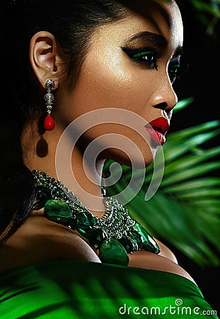 Beautiful sensual model in green cloth