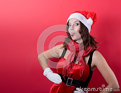 Beautiful sexy girl wearing santa claus clothes