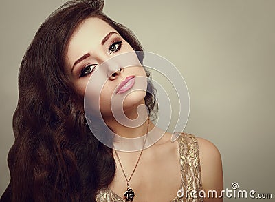 Beautiful smoky eyes makeup woman with longhair.