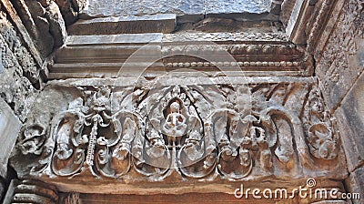 Beautiful stone carving in Chau Say Thevoda Castle, Cambodia