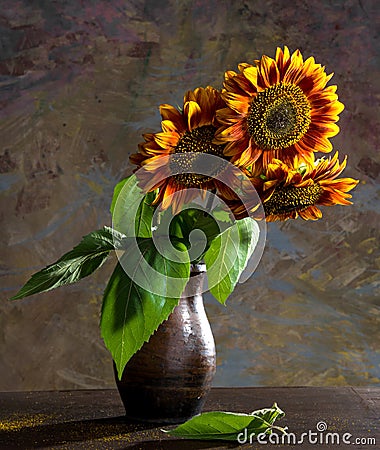 Beautiful sunflowers in a vase