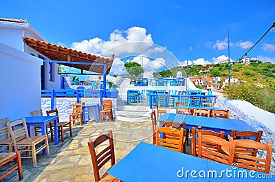 Beautiful traditional little tavern on top of Skopelos town, Skopelos island, Greece