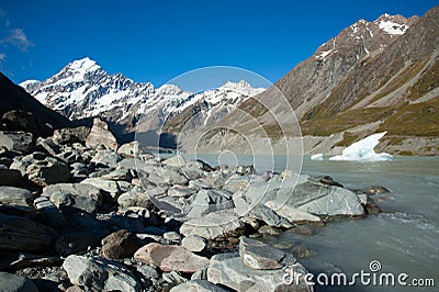Beautiful view of snow mountain during walk to Mount Cook, South Island, New Zealand