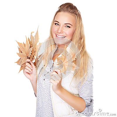 http://thumbs.dreamstime.com/x/beautiful-woman-autumn-bouquet-portrait-blond-dry-leaves-isolated-white-background-enjoying-season-59568915.jpg
