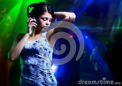 Beautiful woman dj with