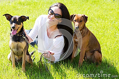 Beautiful woman with dogs