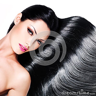 Beautiful woman with long black hair