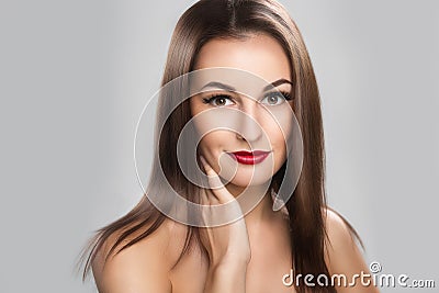 Beautiful woman with long straight brown hair