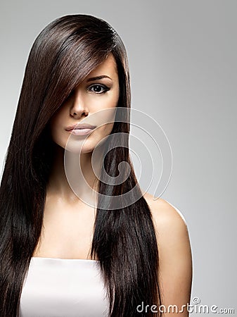 Beautiful woman with long straight hair