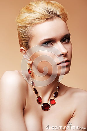 Beautiful woman with luxury hairstyle, necklace