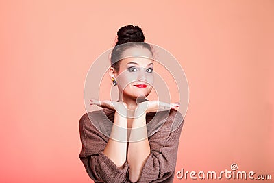 Beautiful woman model with chignon on her head