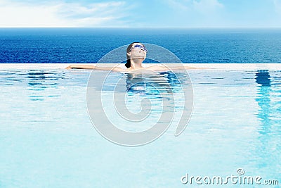 Beautiful woman relaxing in pool