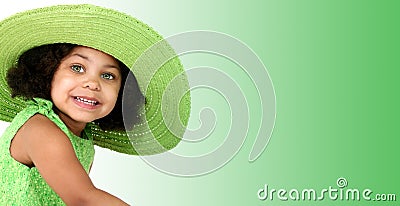 Beautiful Young Girl In Green Summer Hat