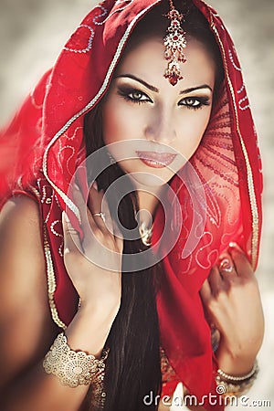 Beautiful Indian woman bellydancer. Arabian bride