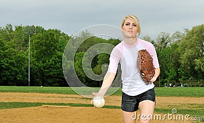 Beautiful young softball player