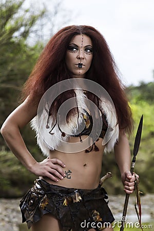 Beautiful young strong hunter warrior woman