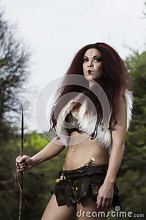 Beautiful young strong hunter warrior woman