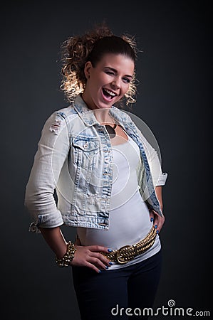 Beauty Lady with jeans jacket