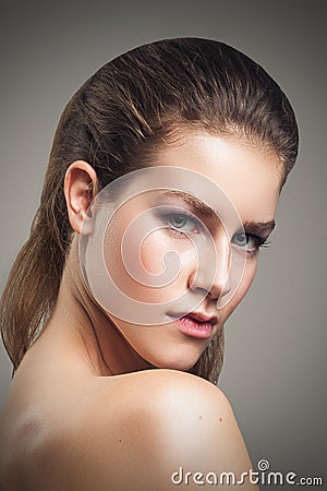 Beauty portrait of young woman with beautiful healthy face