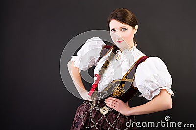 Beauty woman in traditional Polish clothes Silesia