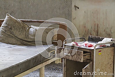 Bed in the abandoned hospital