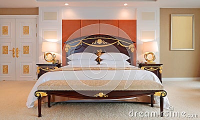 Bedroom of luxury suite in hotel