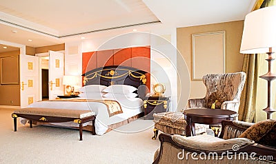 Bedroom of luxury suite in hotel