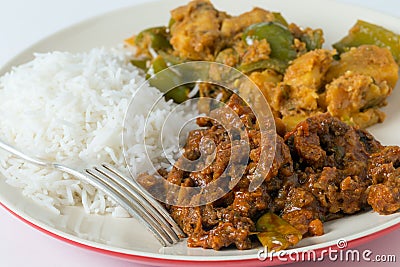 Beef curry with rice and potato