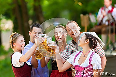 In Beer garden - friends in front of band