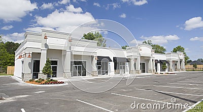 Beige toned commercial strip mall