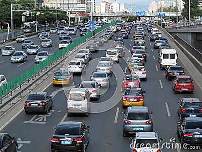 Beijing heavy traffic jam and air pollution