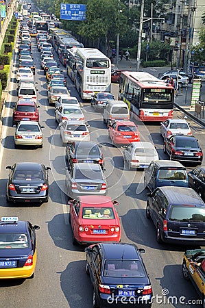 Beijing heavy traffic jam and cars