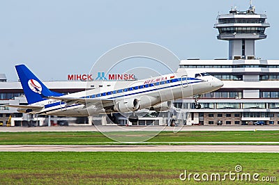 Belavia plane takes off at the Minsk airport