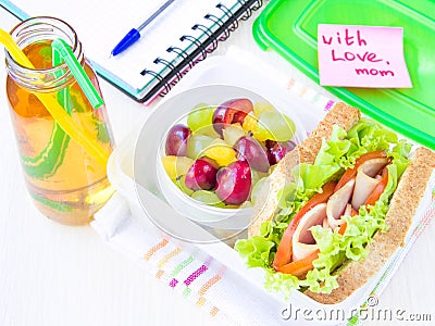 Bento lunch for your child in school, box with a healthy sandwic