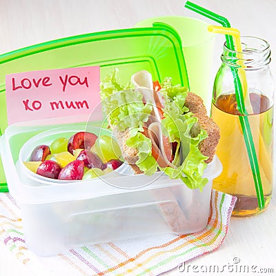 Bento lunch for your child in school, box with a healthy sandwic
