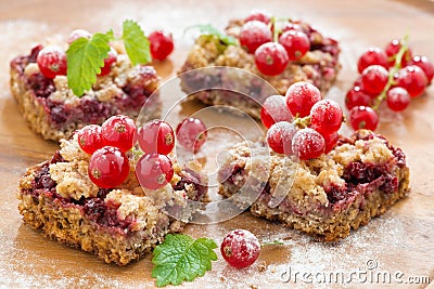 Berry tart with fresh red currants, selective focus