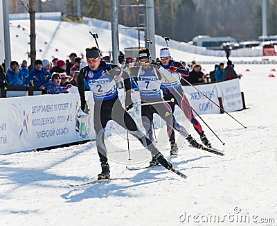 Biathletes at Biathlon Men s 18 km Mega Mass start