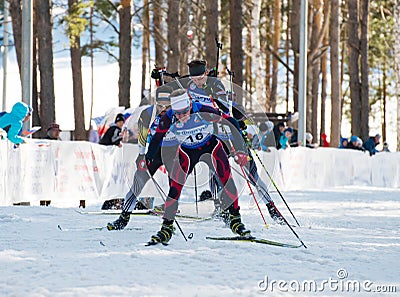 Biathletes at Biathlon Men s 18 km Mega Mass start