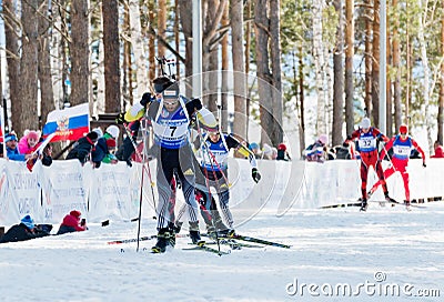 Biathletes at Biathlon Men s 18 km Mega Mass start